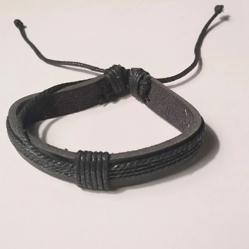 Men's leather bracelet layered black New 2‎